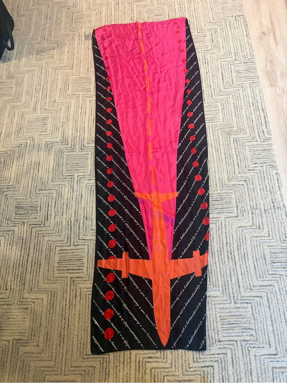Worthington Pink, Red & Black Graphic 100% silk Long Scarf